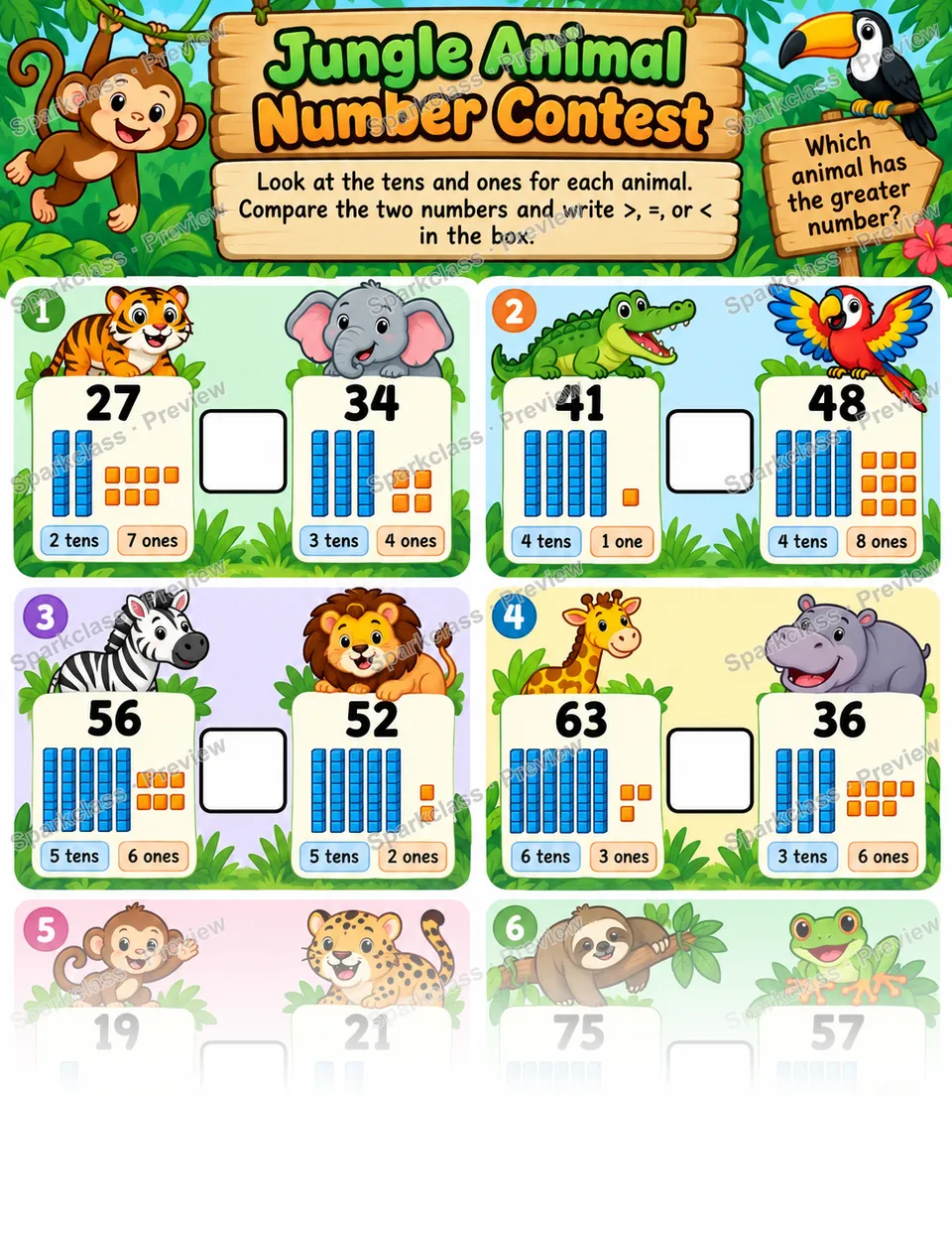 Jungle Number Comparison — Grade 1 worksheet preview