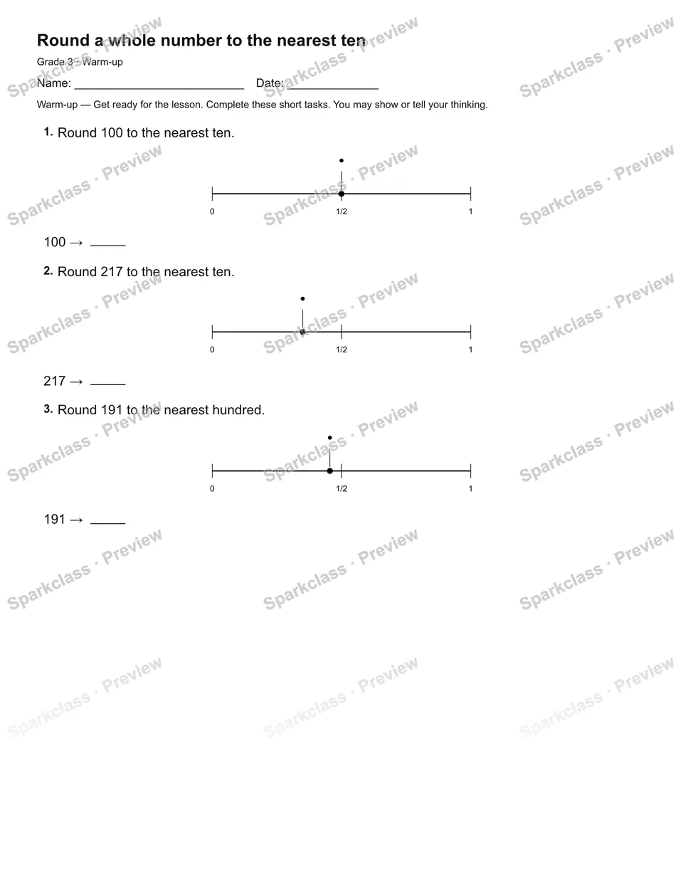 Round a whole number to the nearest ten — Warm-up — page 2