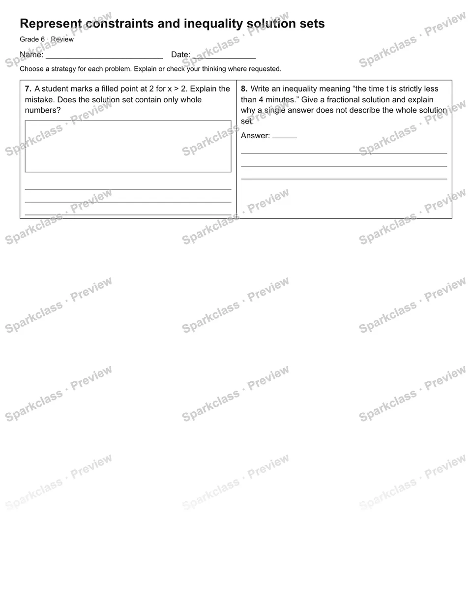 Represent constraints and inequality solution sets — Review — page 2