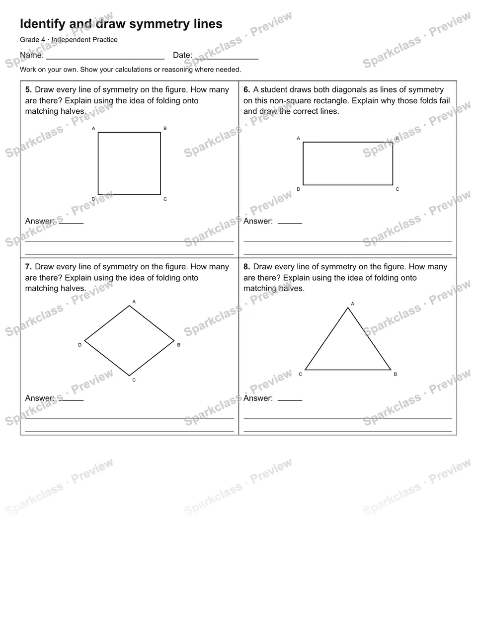 Identify and draw symmetry lines — Independent Practice — page 2