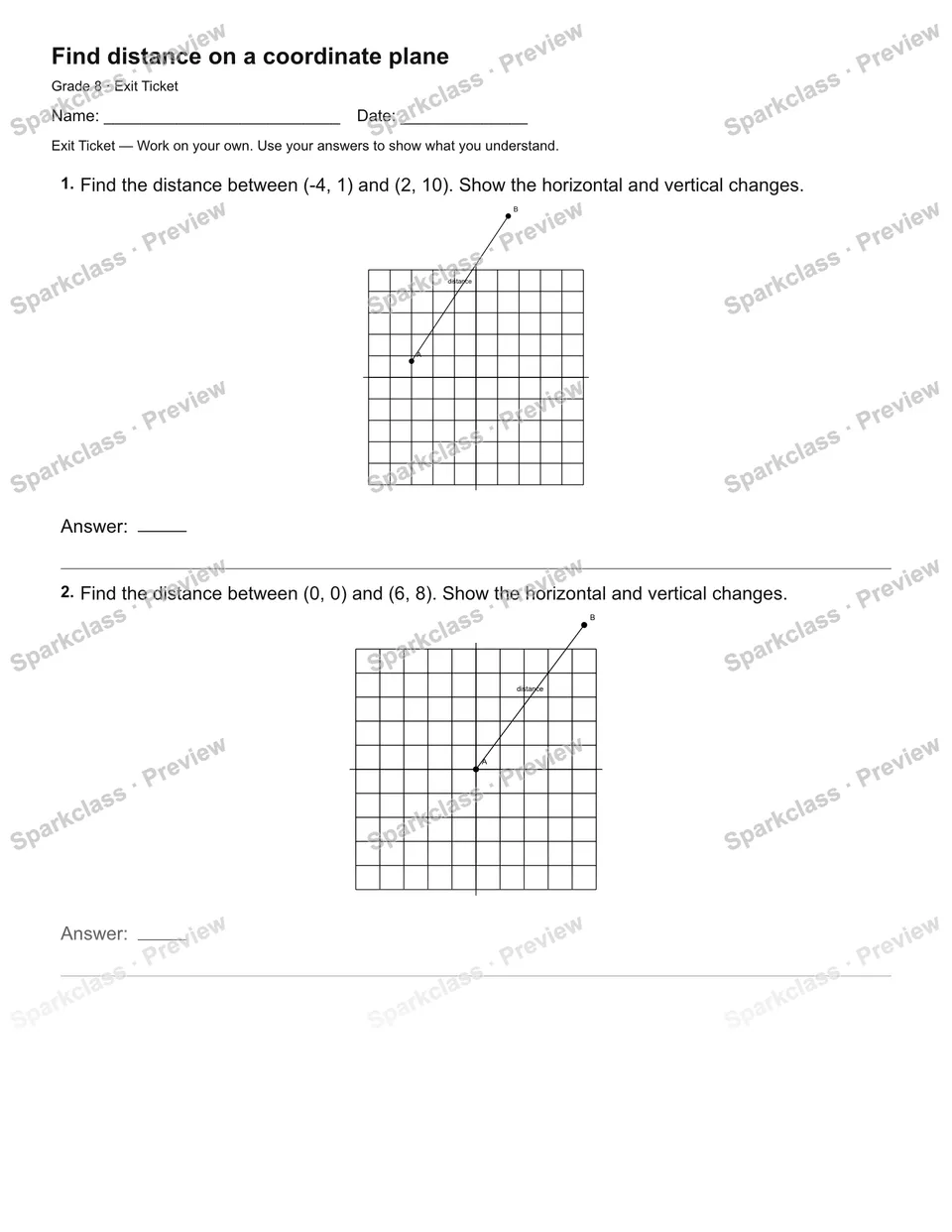 Find distance on a coordinate plane — Exit Ticket — page 2