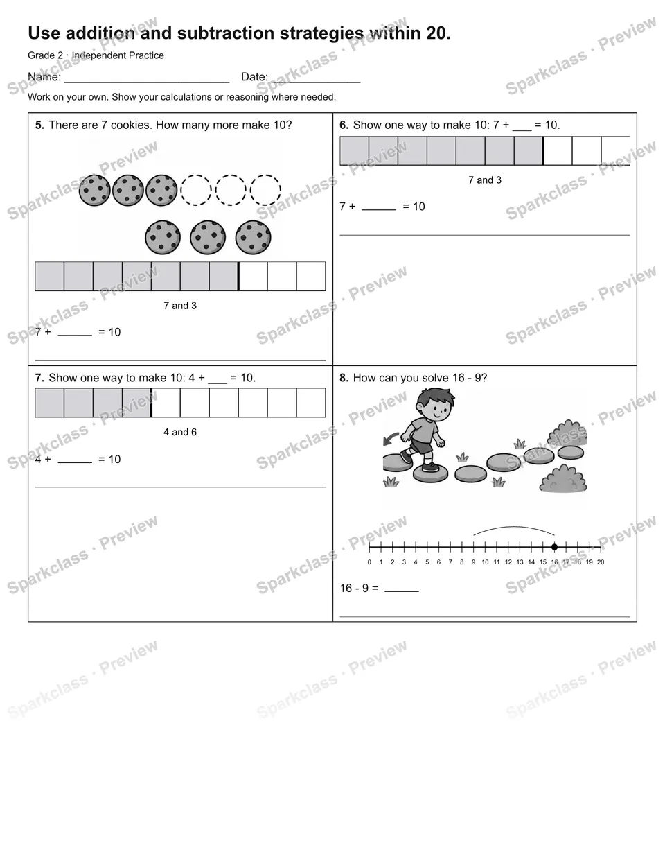 Use addition and subtraction strategies within 20. — Independent Practice — page 2