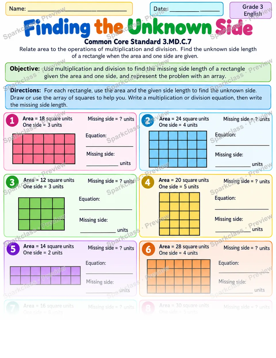 Unknown Area Side 01 — Grade 3 worksheet preview