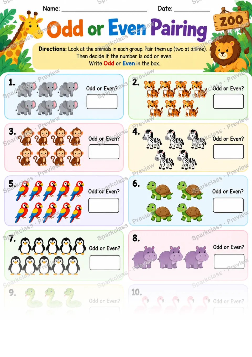 2.OA.C.3 · Odd Even — Grade 2 worksheet preview