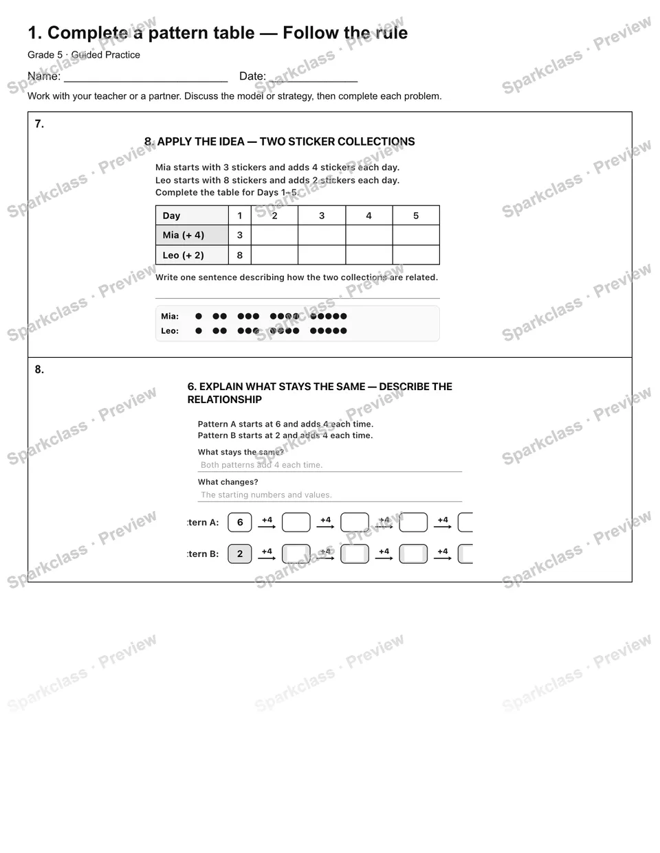 1. Complete a pattern table — Follow the rule — Guided Practice — page 3