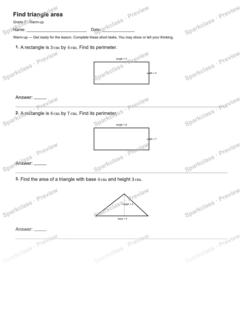 Find triangle area — Warm-up — page 2
