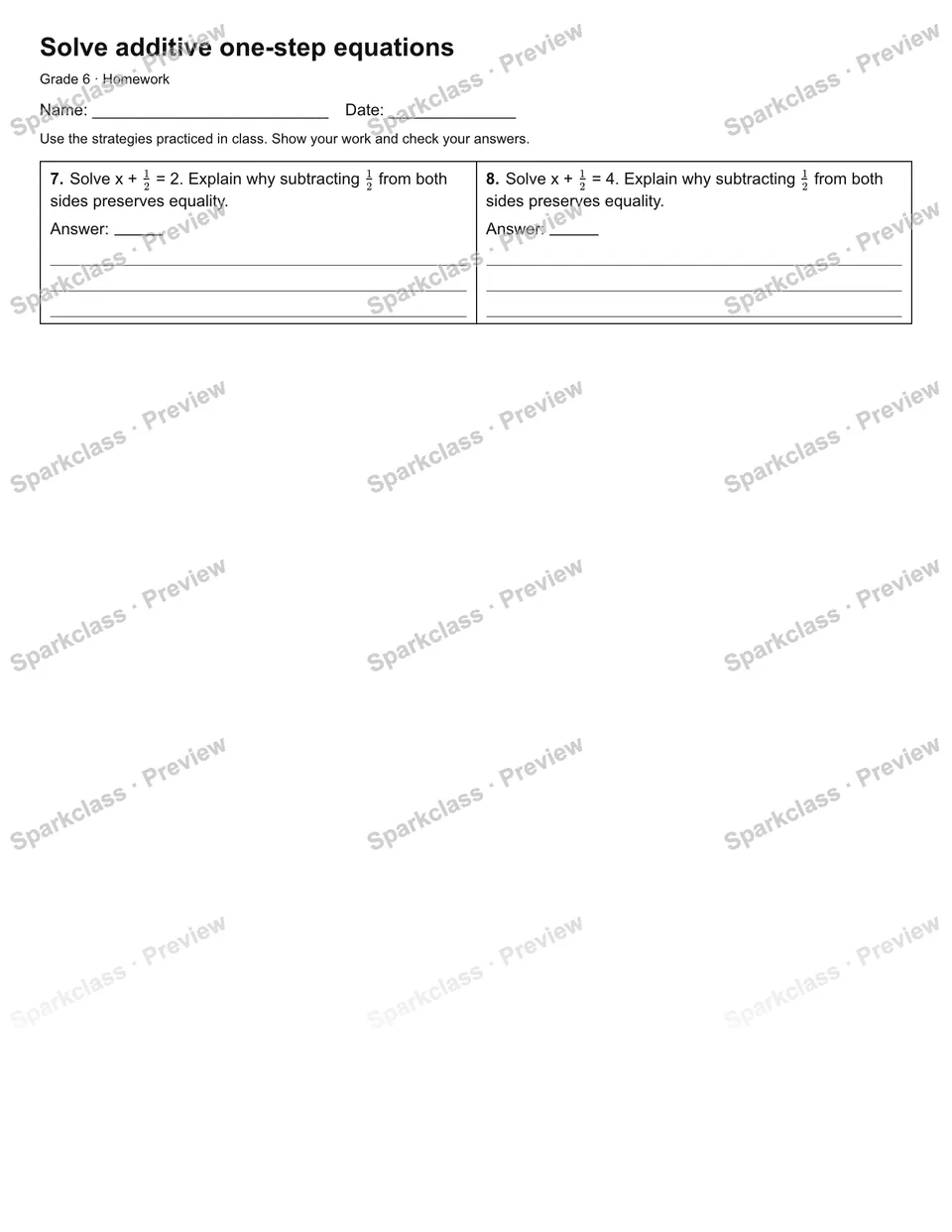 Solve additive one-step equations — Homework — page 2