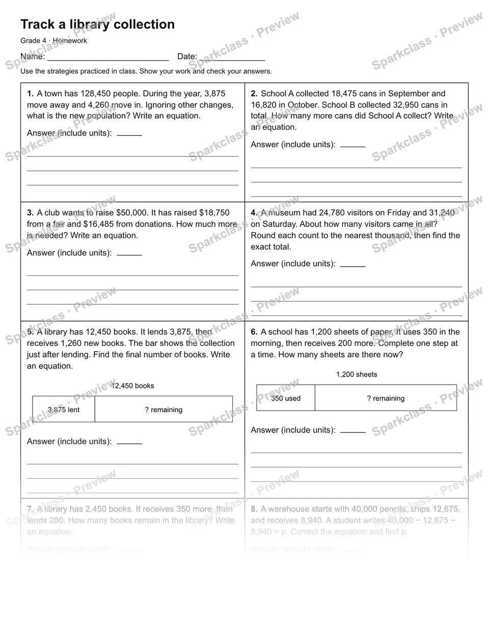 Track a library collection — Homework — Grade 4 worksheet preview