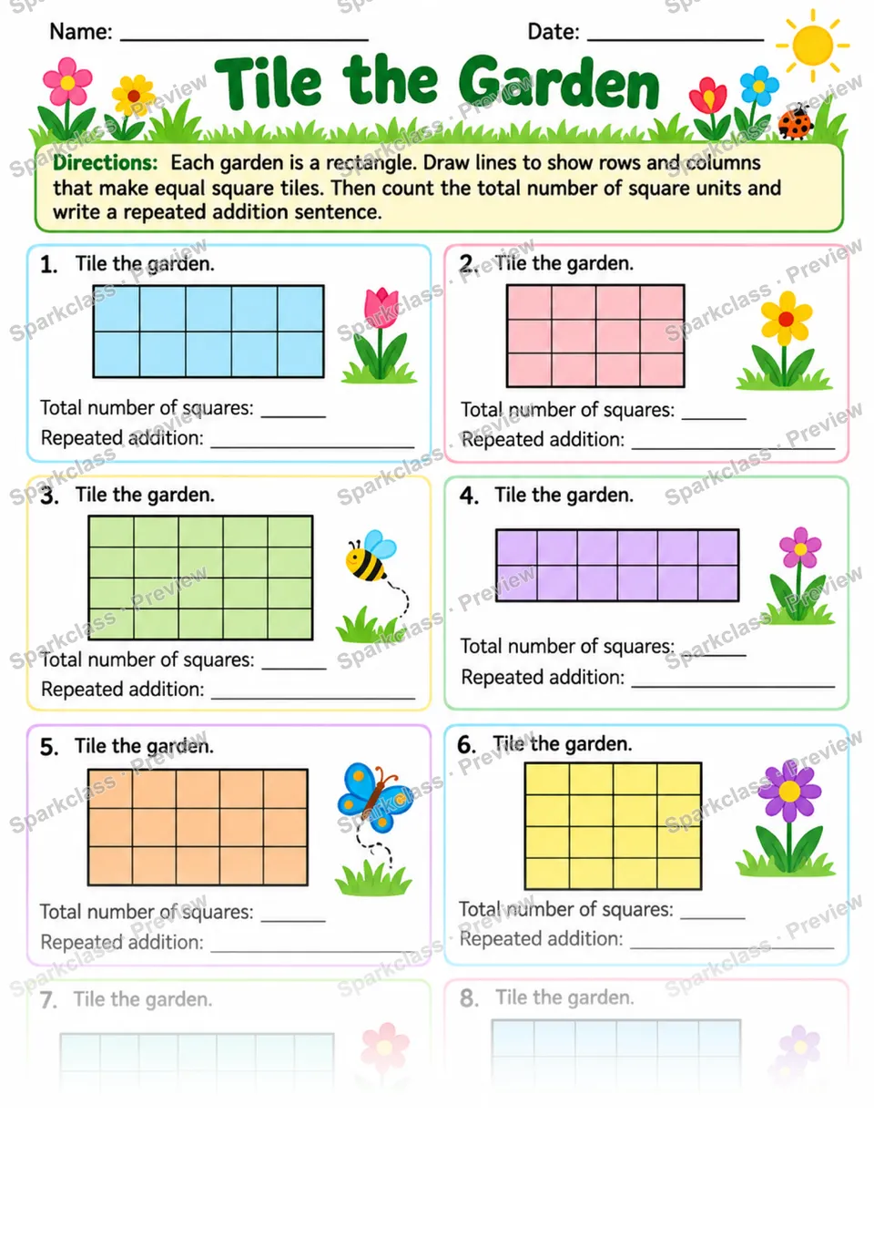 2.G.A.2 · Tile Garden — Grade 2 worksheet preview