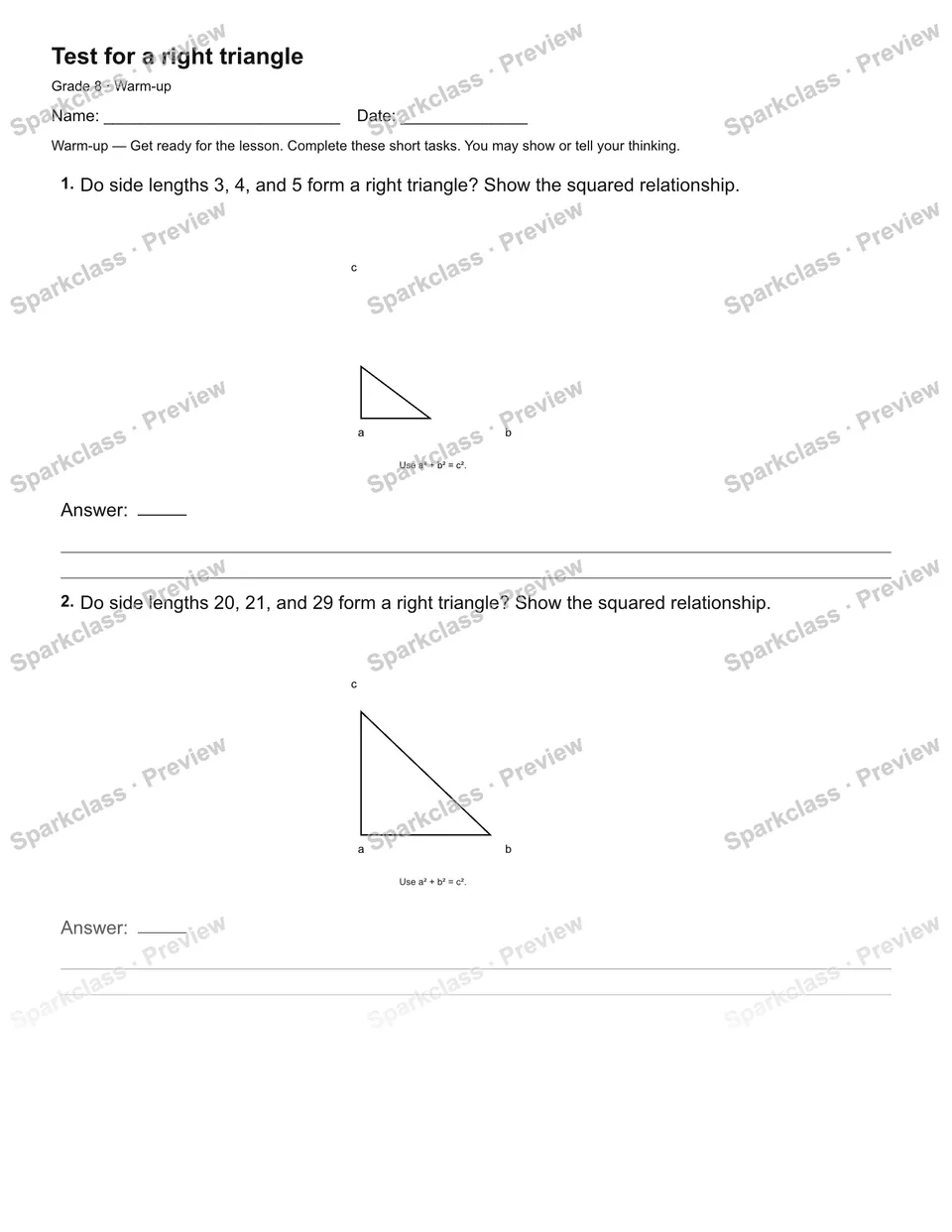 Test for a right triangle — Warm-up — page 2
