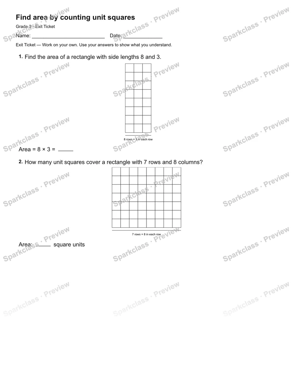 Find area by counting unit squares — Exit Ticket — page 2