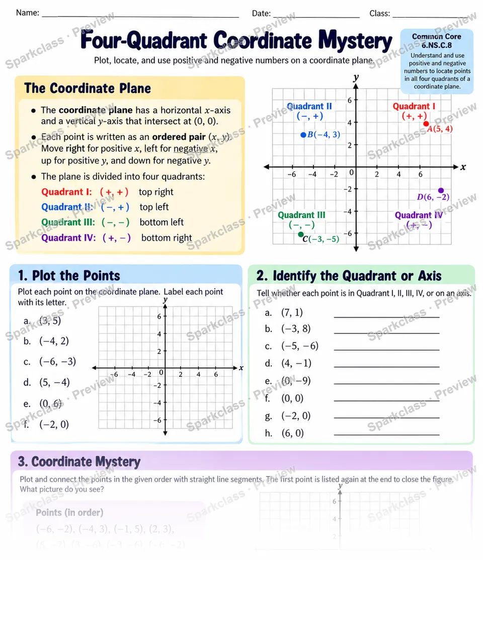 Quadrant Mystery — Grade 6 worksheet preview