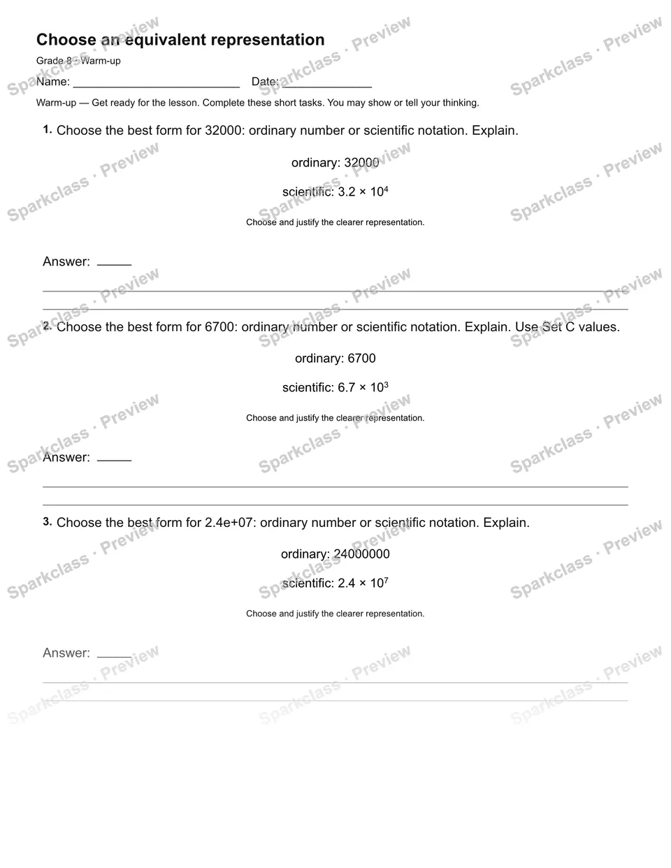 Choose an equivalent representation — Warm-up — page 2