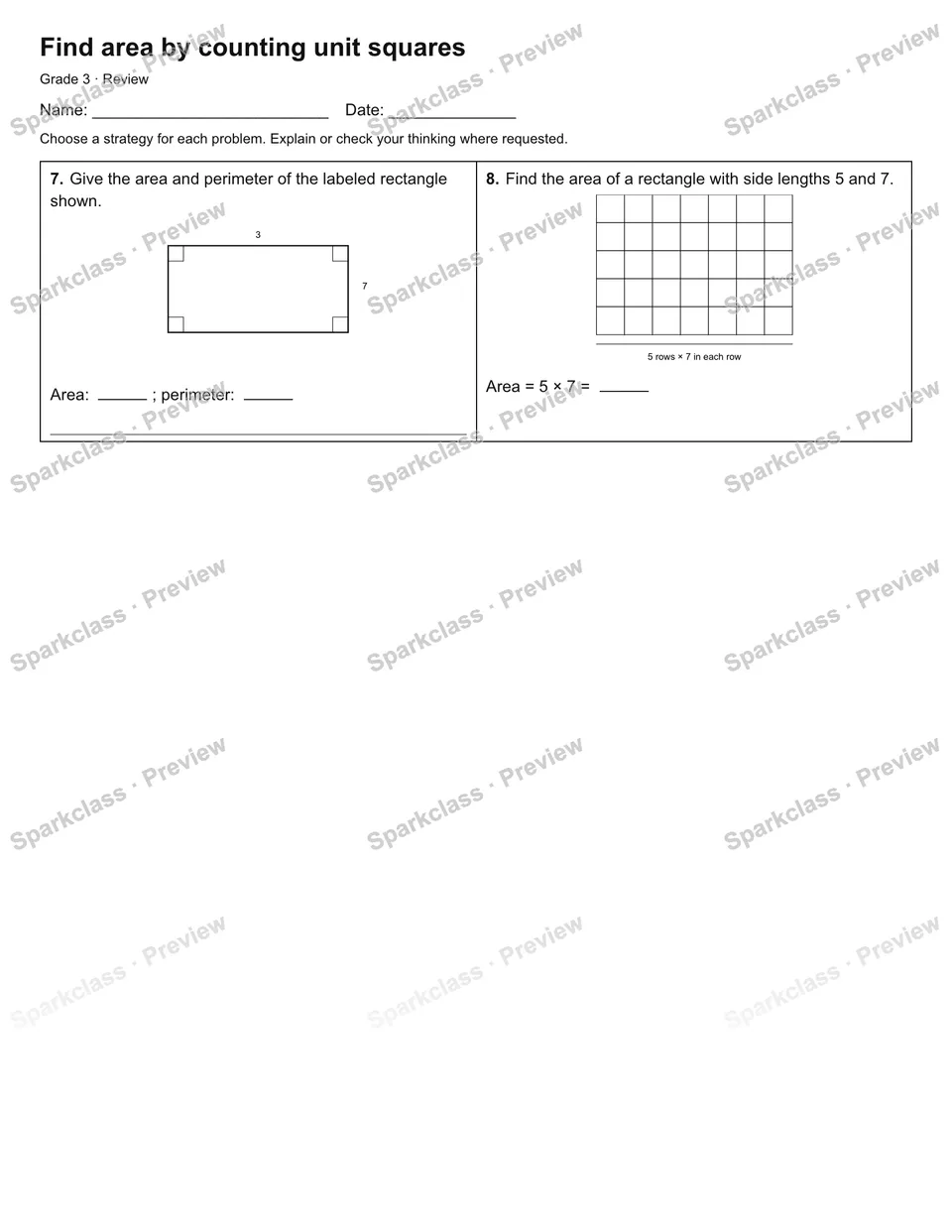 Find area by counting unit squares — Review — page 2