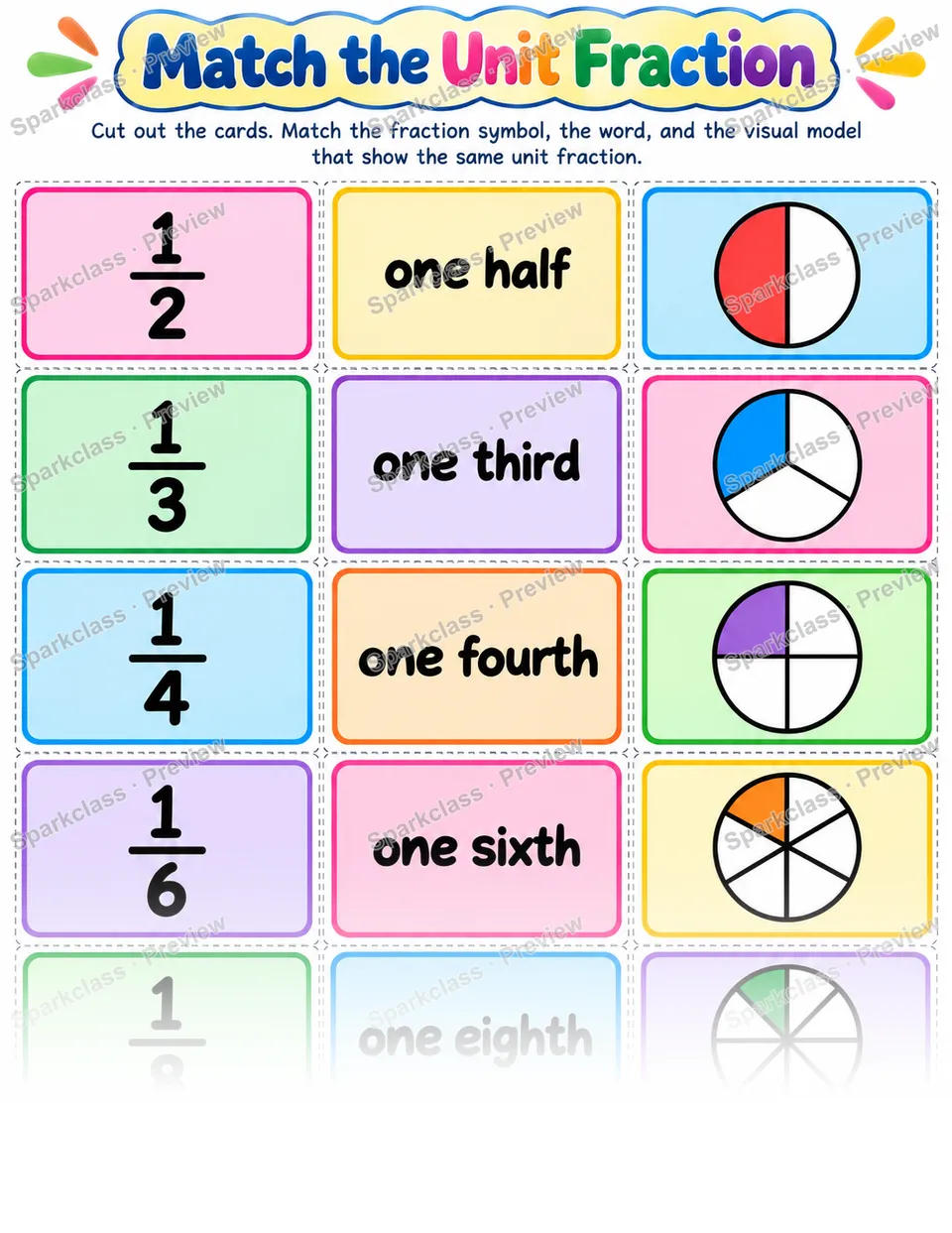 Unit Fraction Matching — Grade 3 worksheet preview