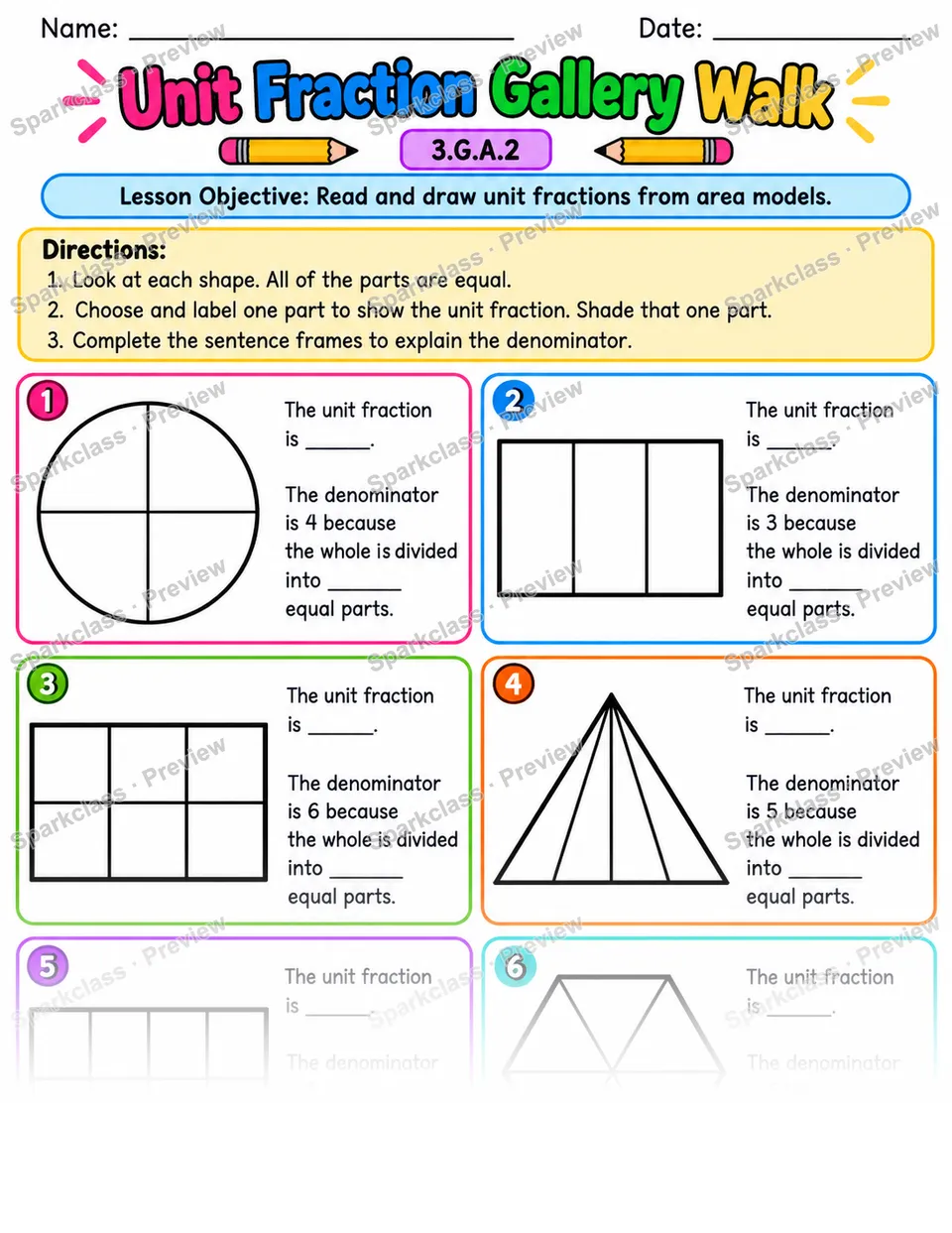 Unit Fraction Gallery Walk — Grade 3 worksheet preview