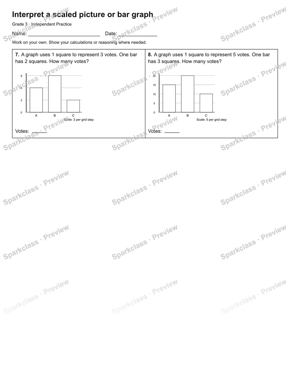 Interpret a scaled picture or bar graph — Independent Practice — page 2