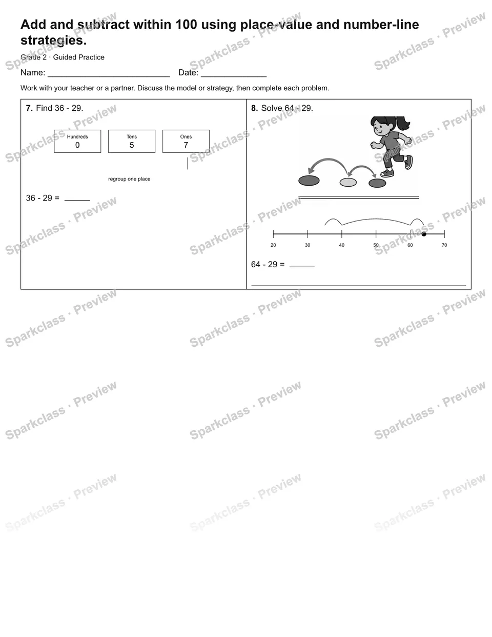 Add and subtract within 100 using place-value and number-line strategies. — Guided Practice — page 2