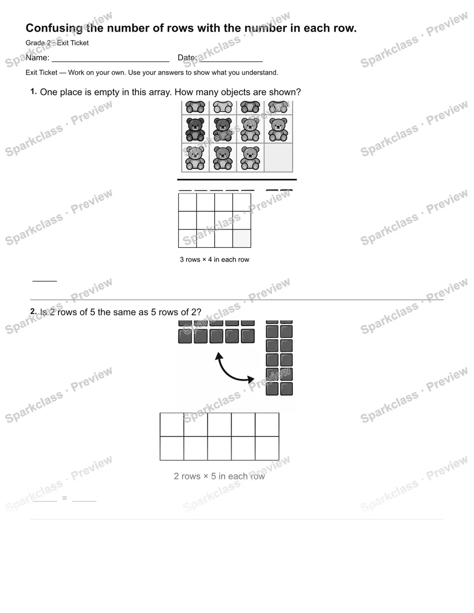 Confusing the number of rows with the number in each row. — Exit Ticket — page 2