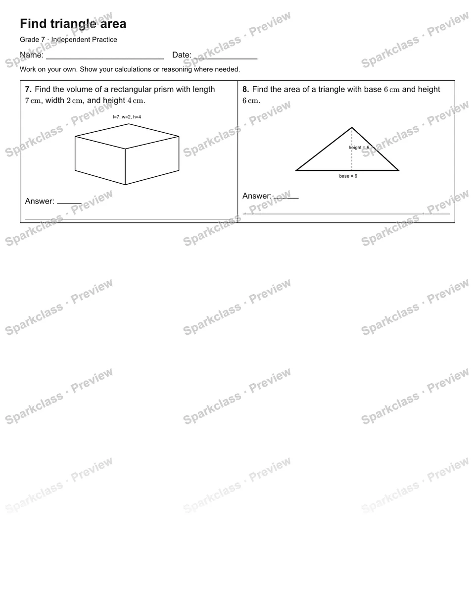 Find triangle area — Independent Practice — page 2