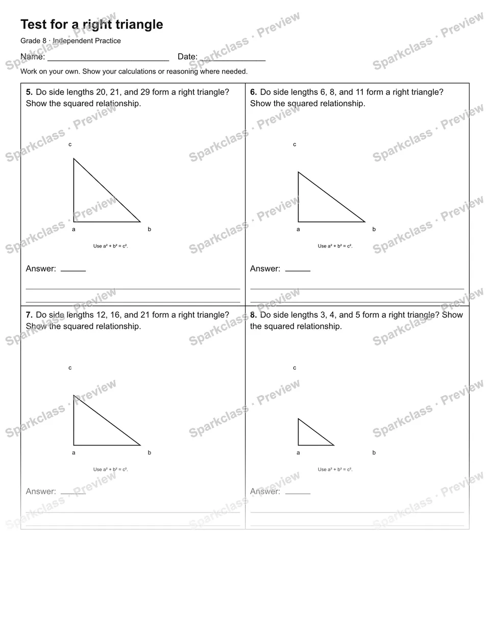 Test for a right triangle — Independent Practice — page 2