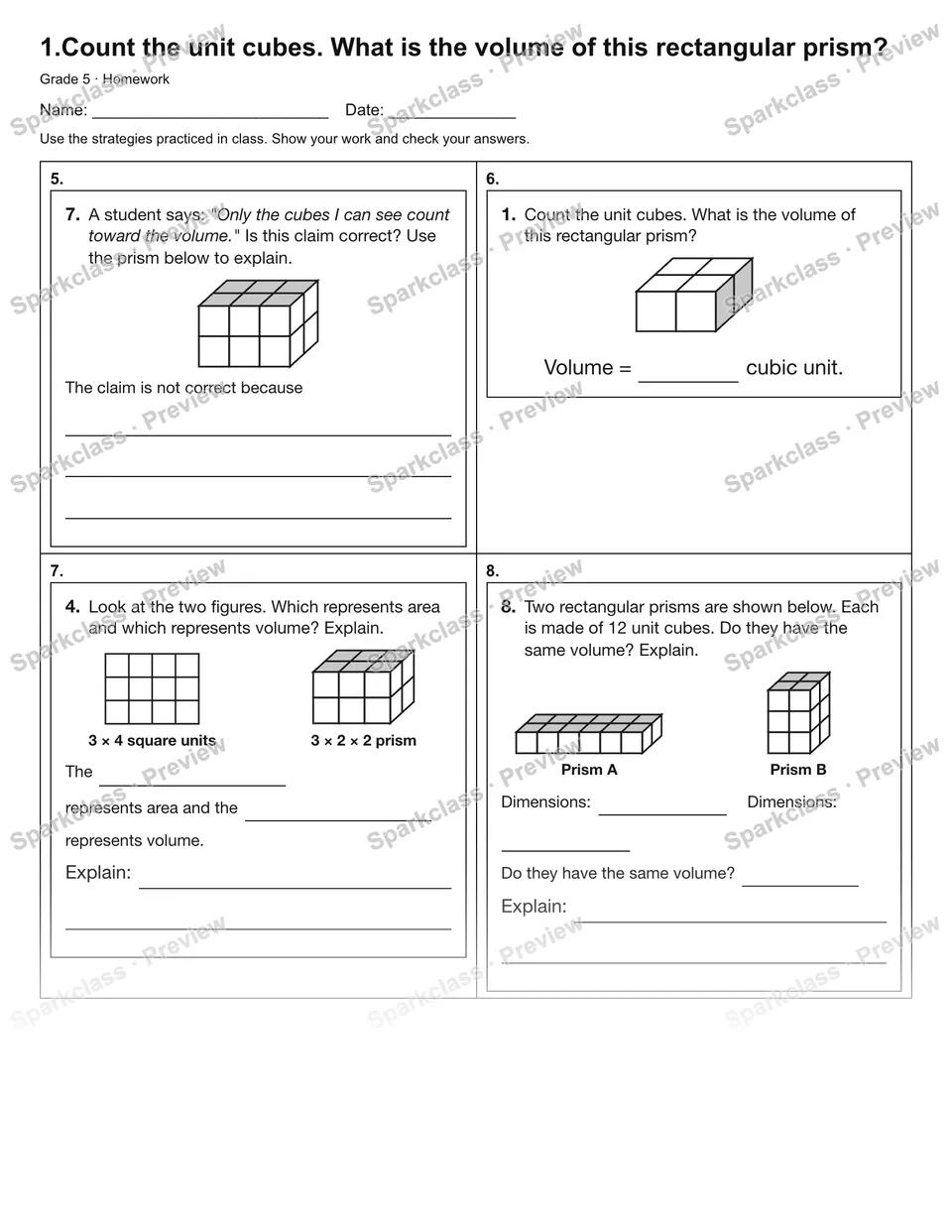 1.Count the unit cubes. What is the volume of this rectangular prism? — Homework — page 2