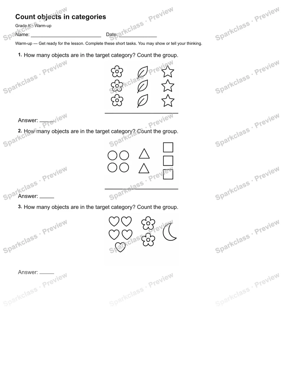 Count objects in categories — Warm-up — page 2