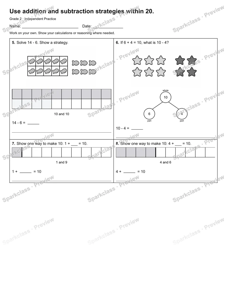 Use addition and subtraction strategies within 20. — Independent Practice — page 2