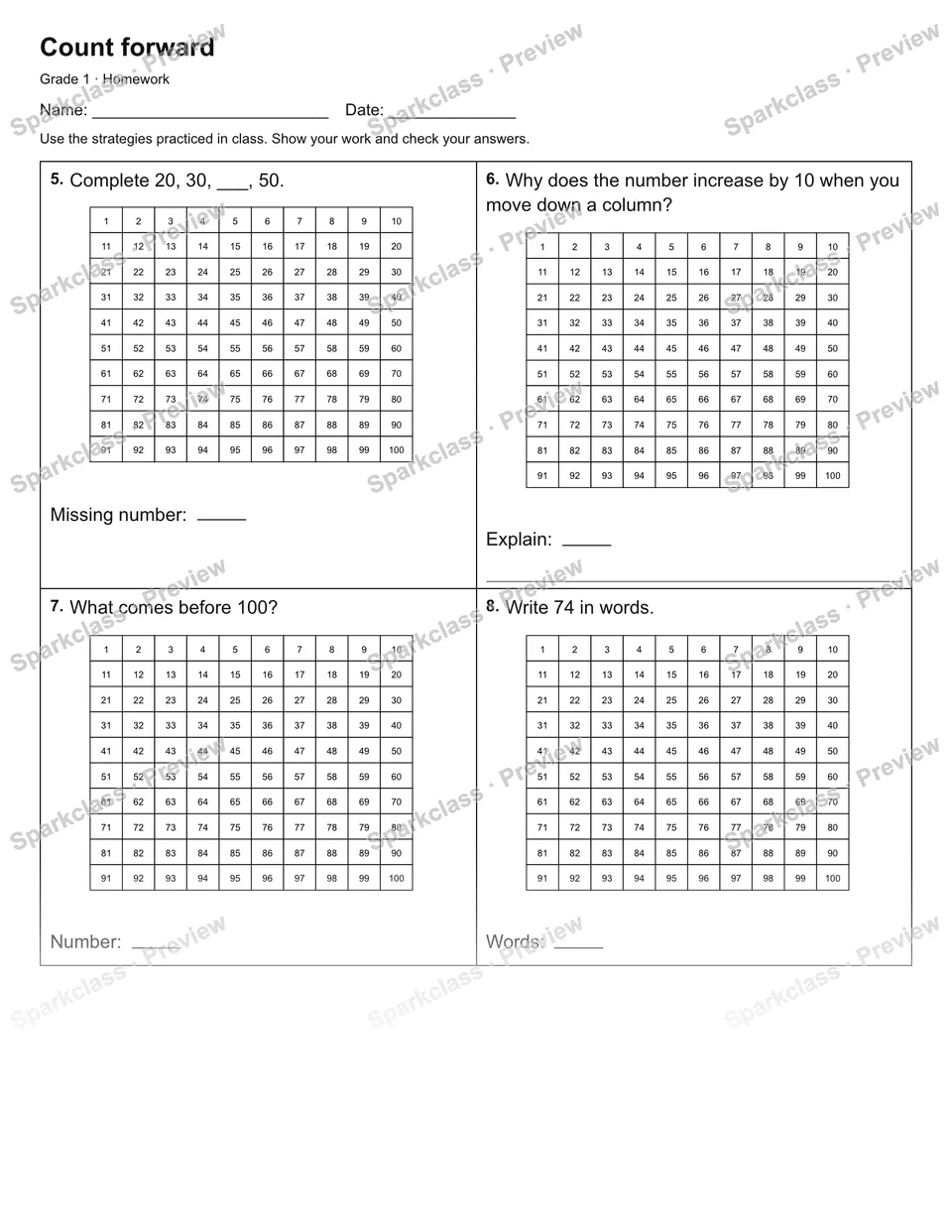 Count forward — Homework — page 2
