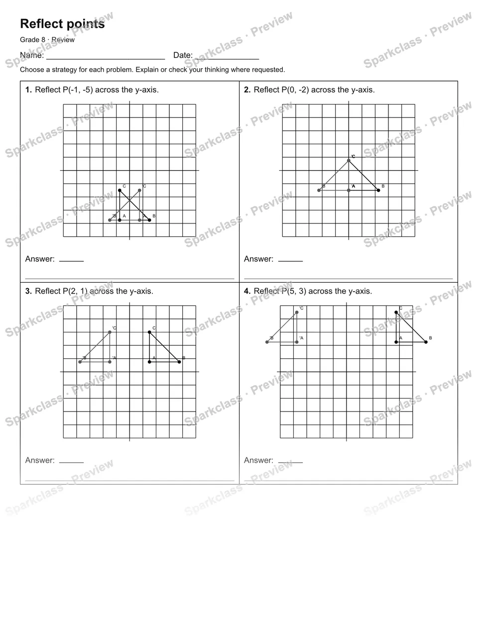 Reflect points — Review — Grade 8 worksheet preview