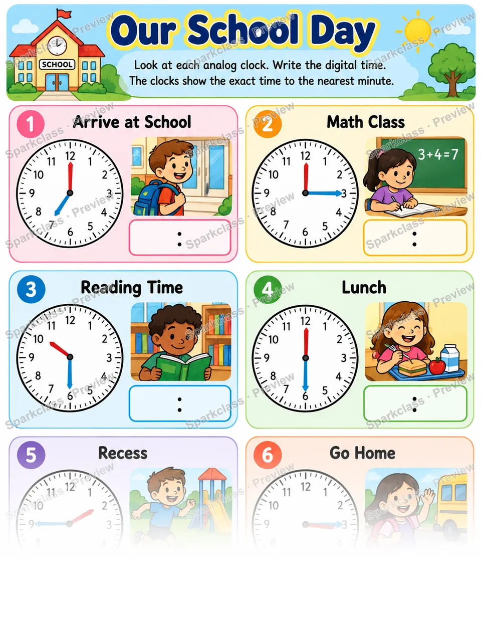 Tell Nearest Minute 02 — Grade 3 worksheet preview