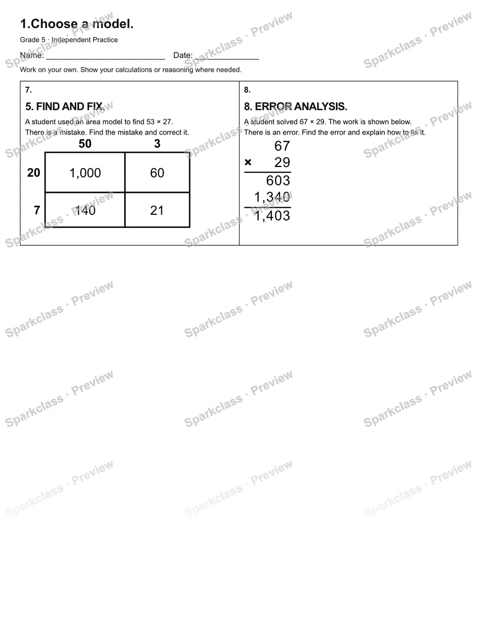 1.Choose a model. — Independent Practice — page 2
