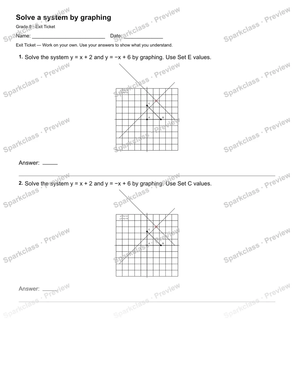 Solve a system by graphing — Exit Ticket — page 2