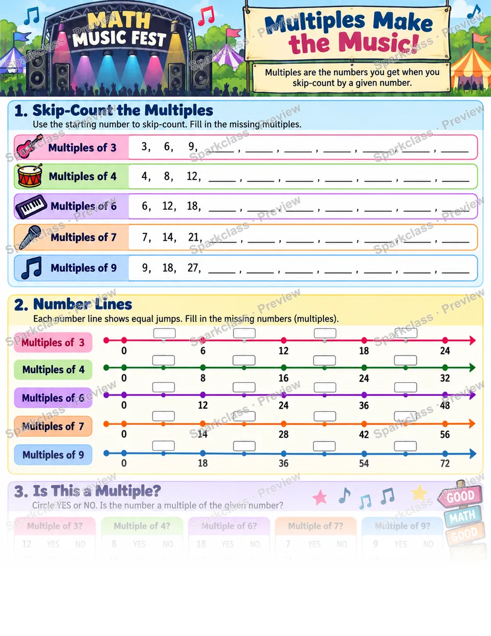 Multiples — Grade 4 worksheet preview