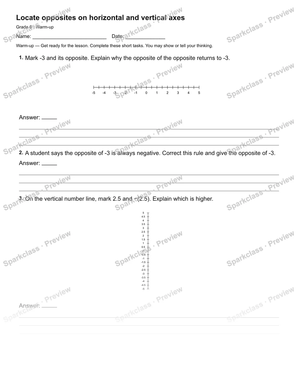 Locate opposites on horizontal and vertical axes — Warm-up — page 2