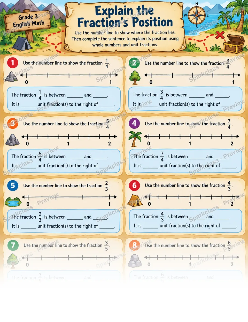 Explain Number Line Position — Grade 3 worksheet preview