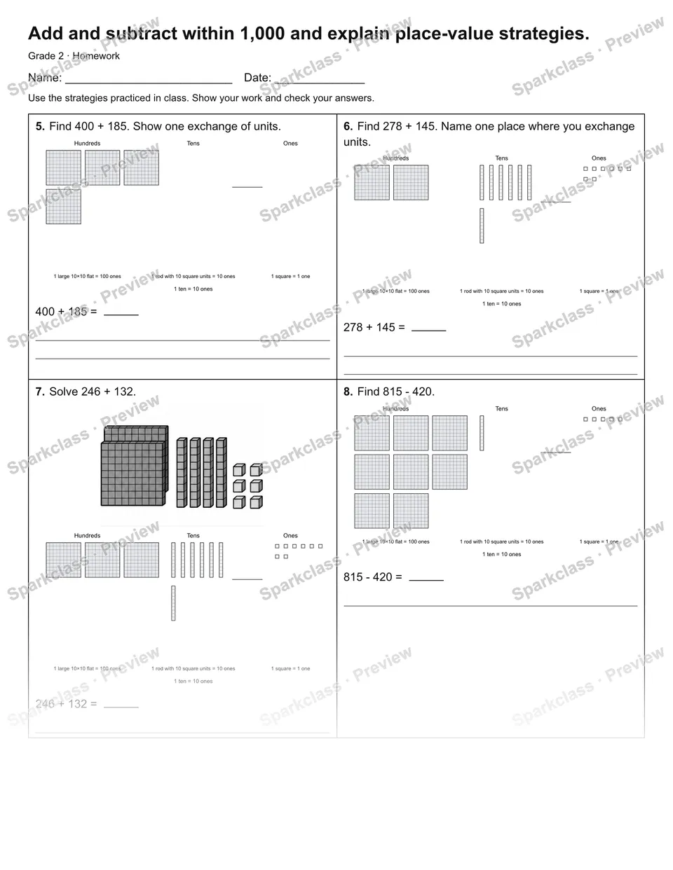 Add and subtract within 1,000 and explain place-value strategies. — Homework — page 2