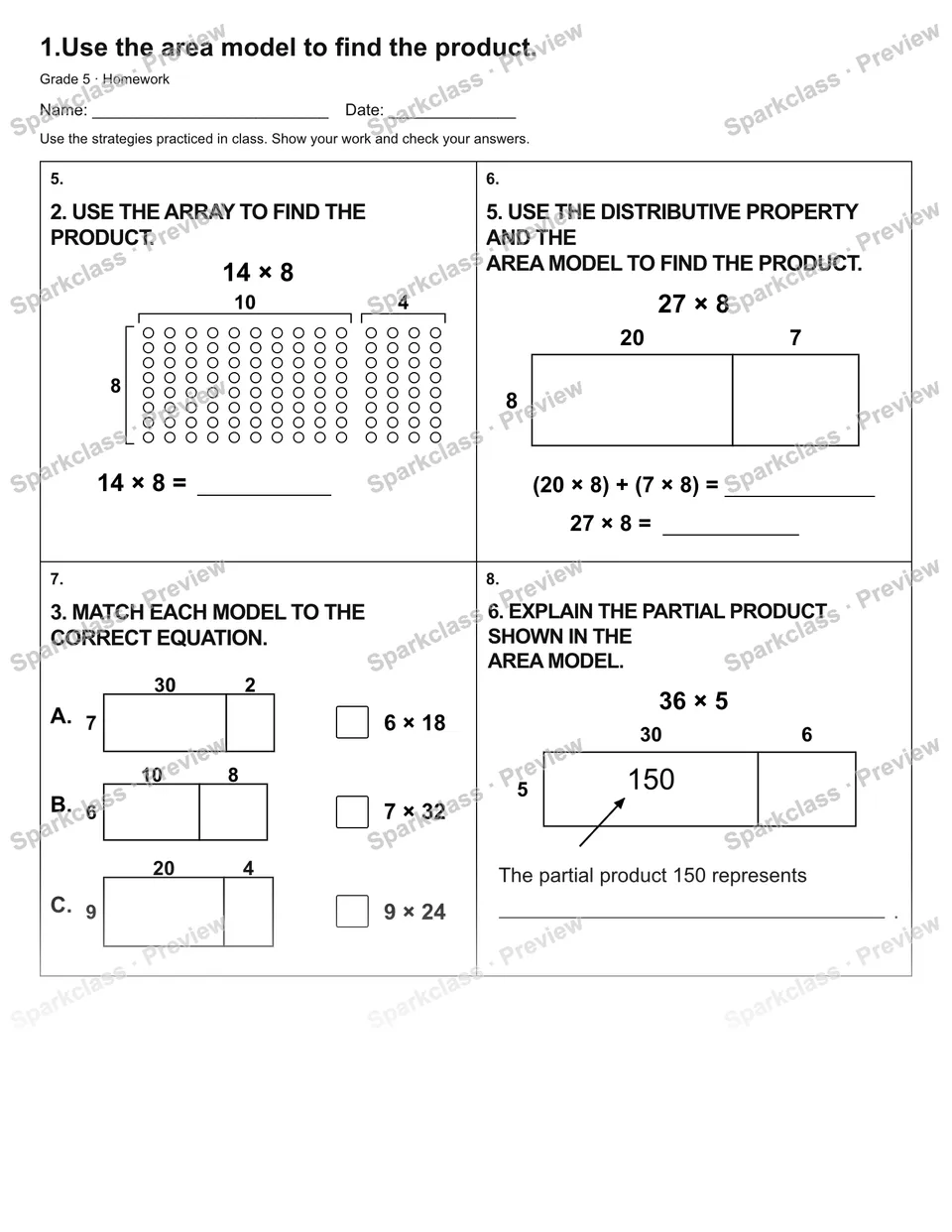 1.Use the area model to find the product. — Homework — page 2