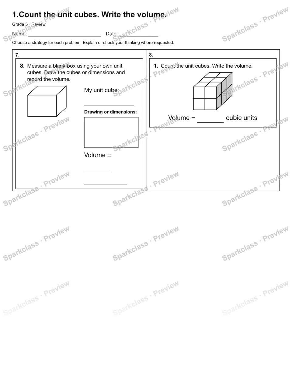 1.Count the unit cubes. Write the volume. — Review — page 2