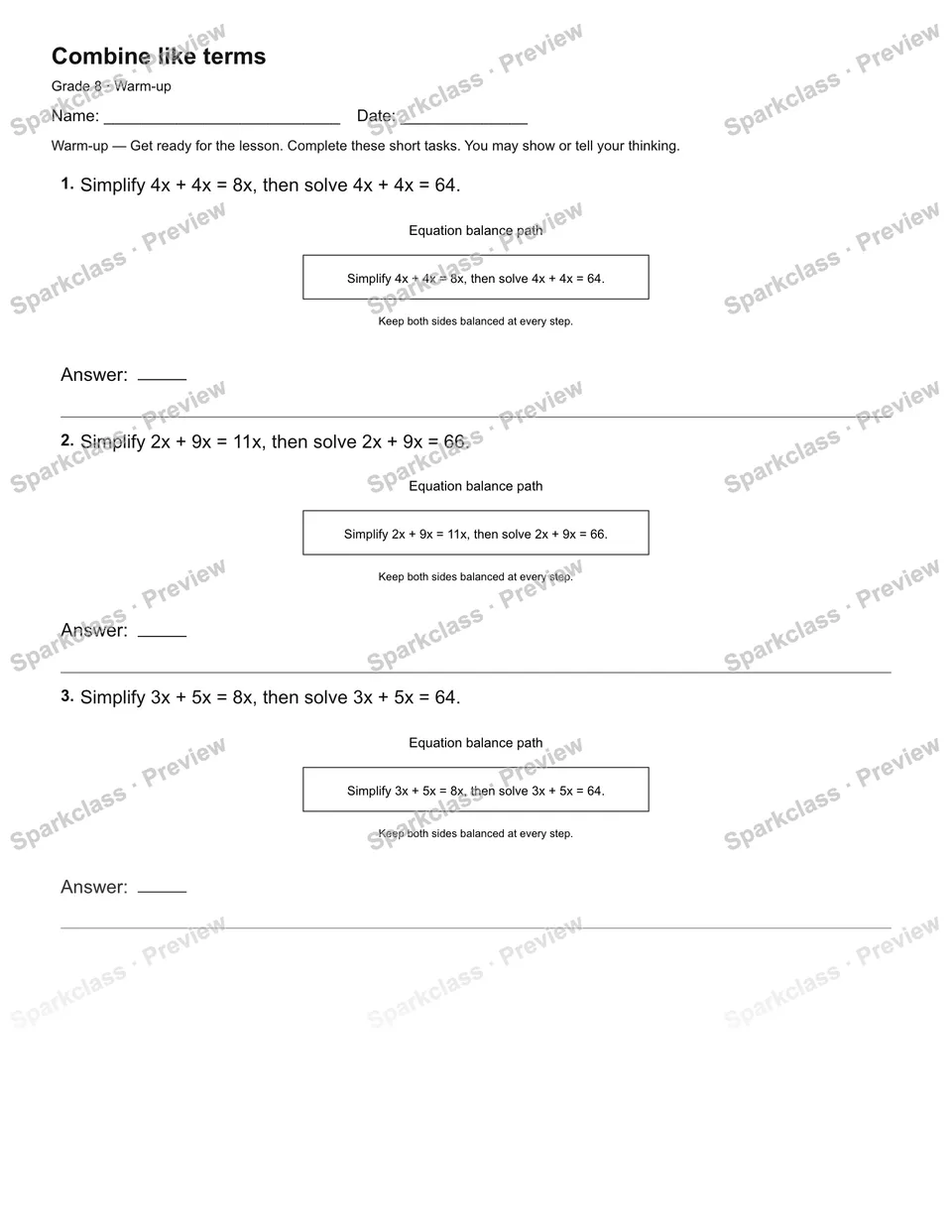 Combine like terms — Warm-up — page 2