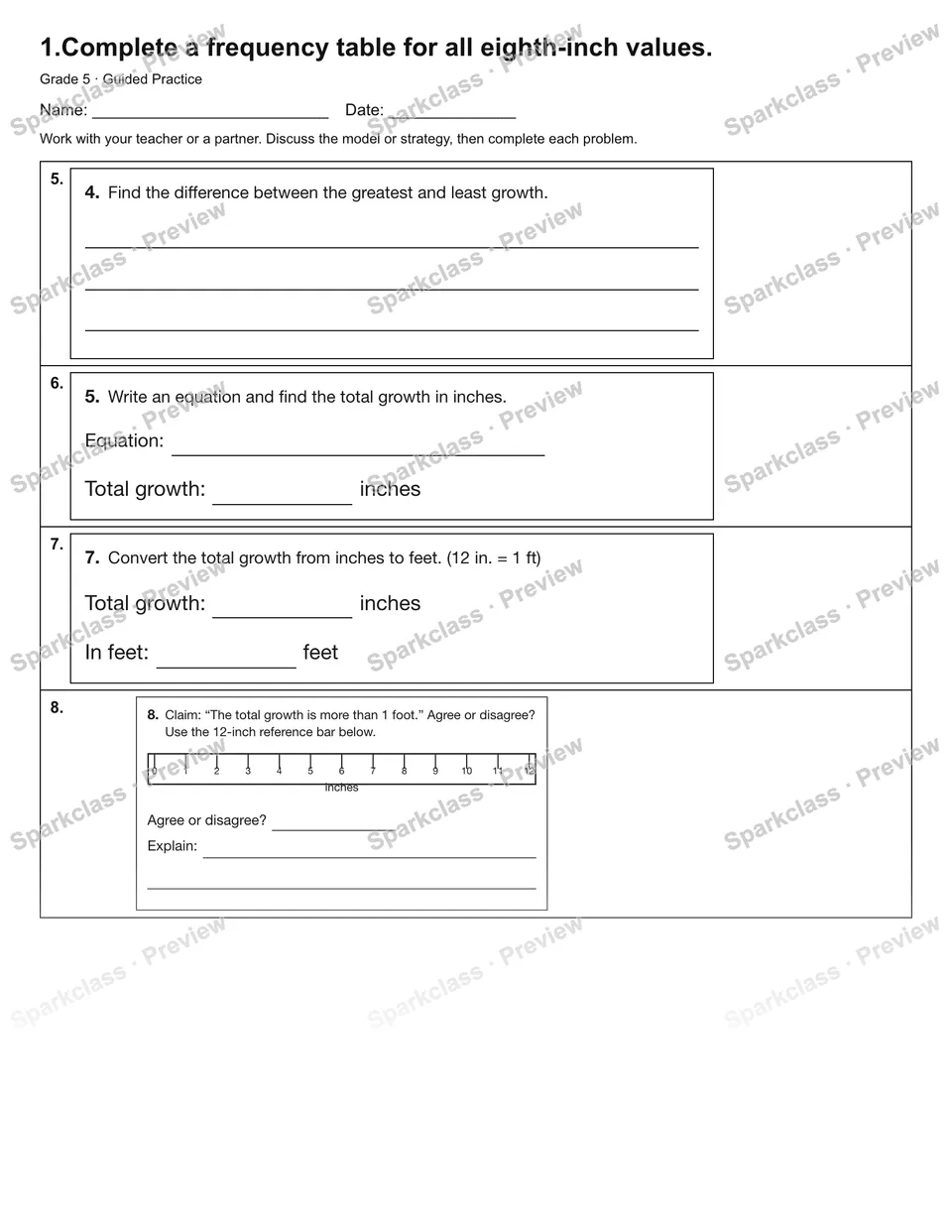 1.Complete a frequency table for all eighth-inch values. — Guided Practice — page 2