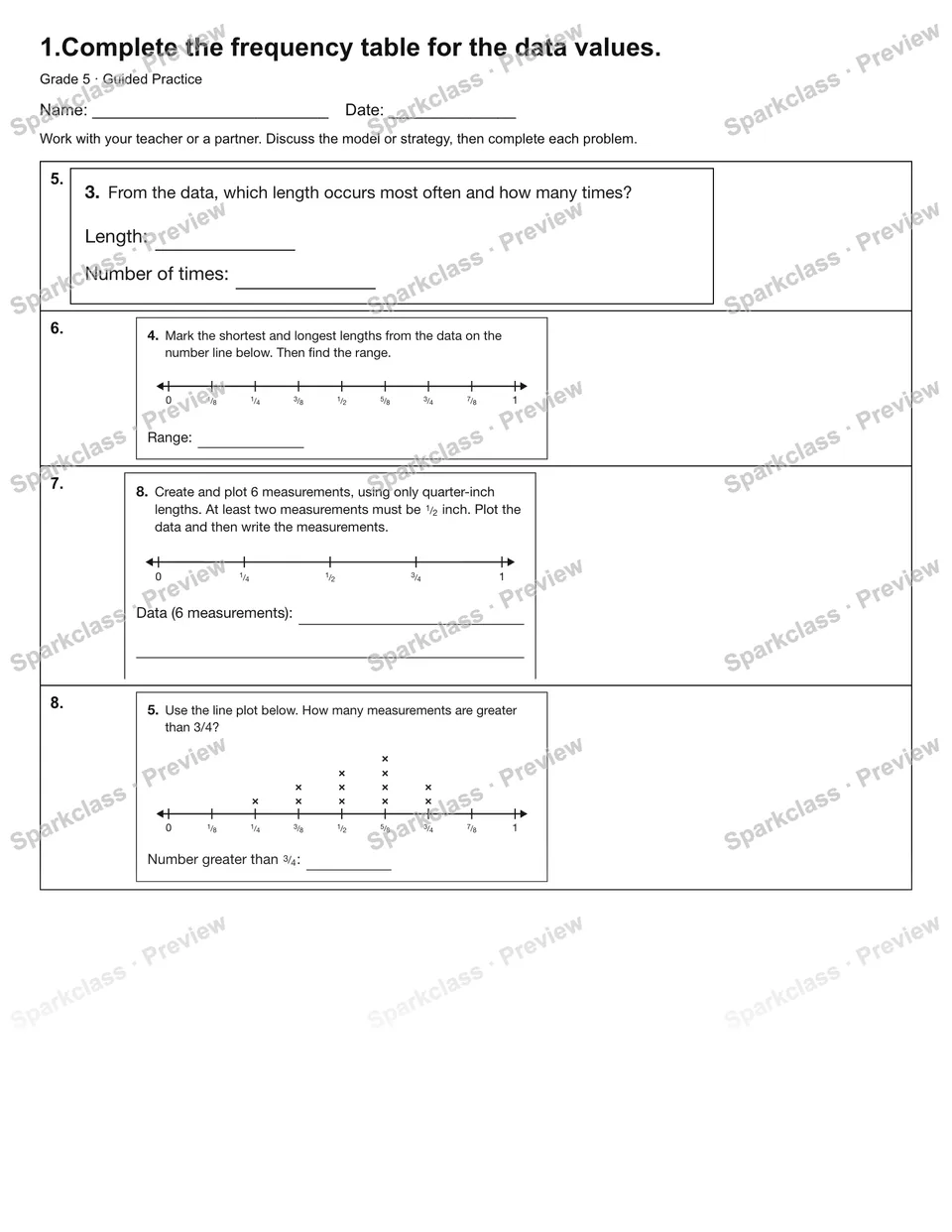 1.Complete the frequency table for the data values. — Guided Practice — page 2