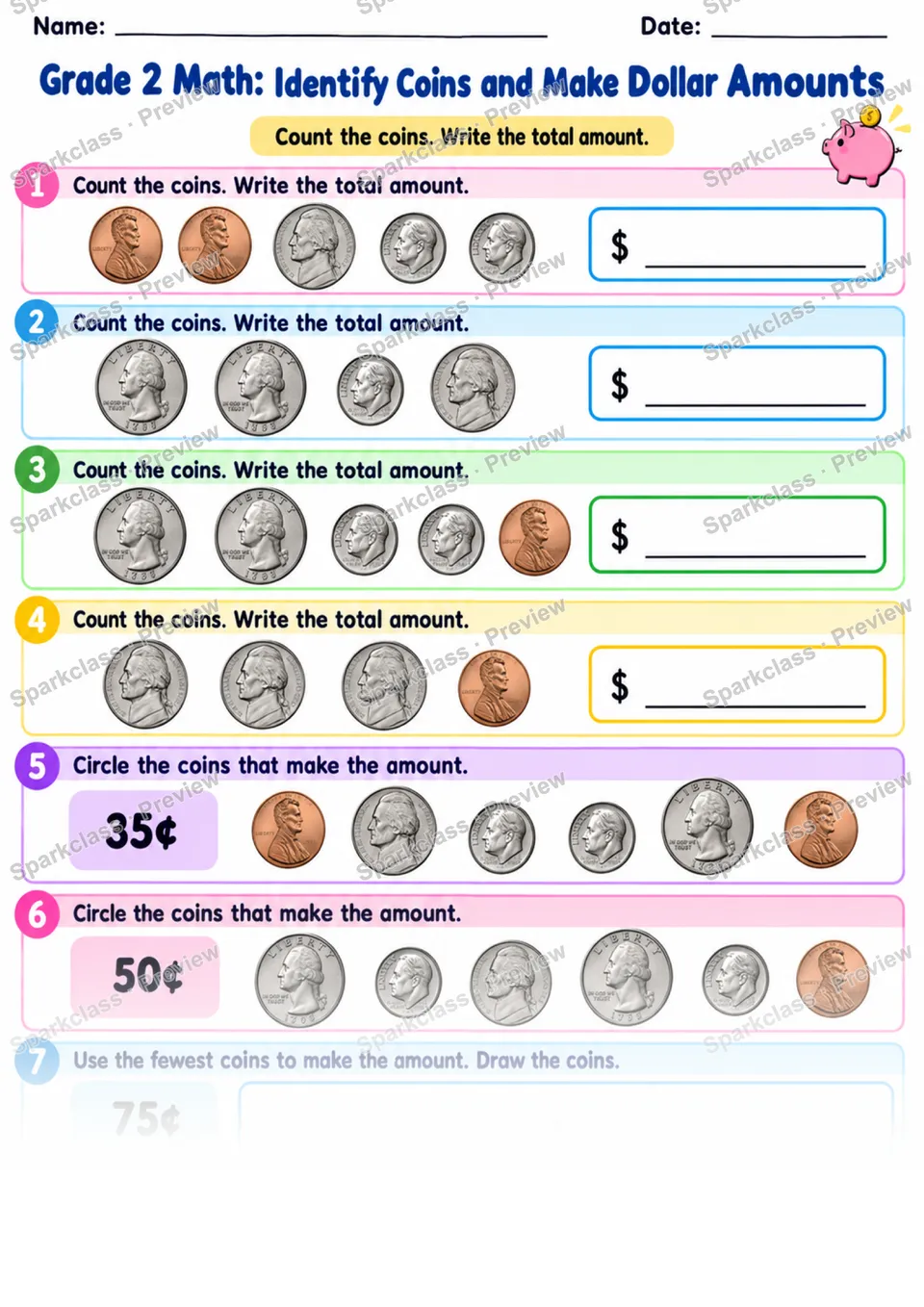 2.MD.C.8 · Money Warmup — Grade 2 worksheet preview