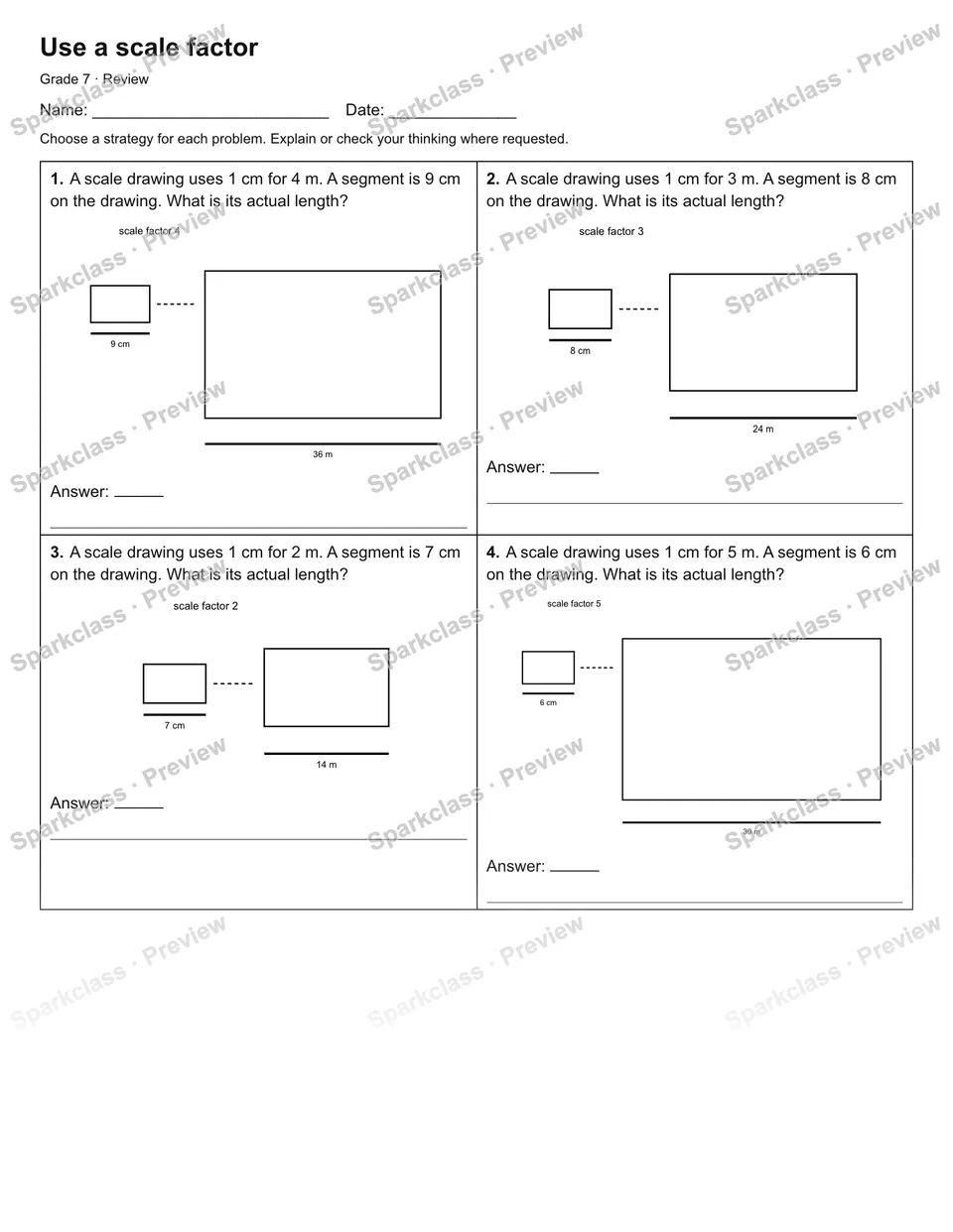 Use a scale factor — Review — Grade 7 worksheet preview