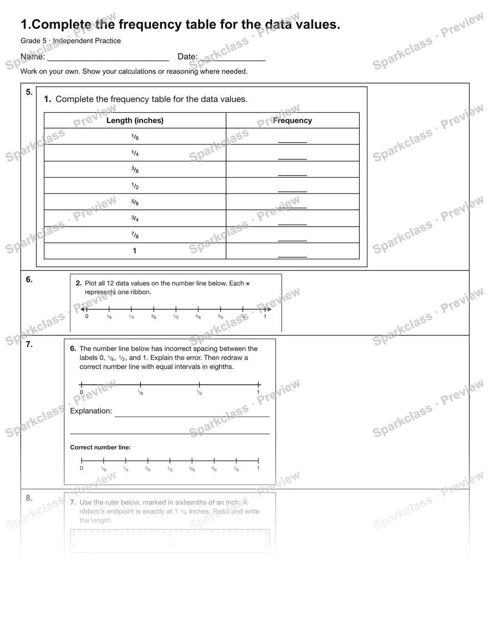 1.Complete the frequency table for the data values. — Independent Practice — page 2