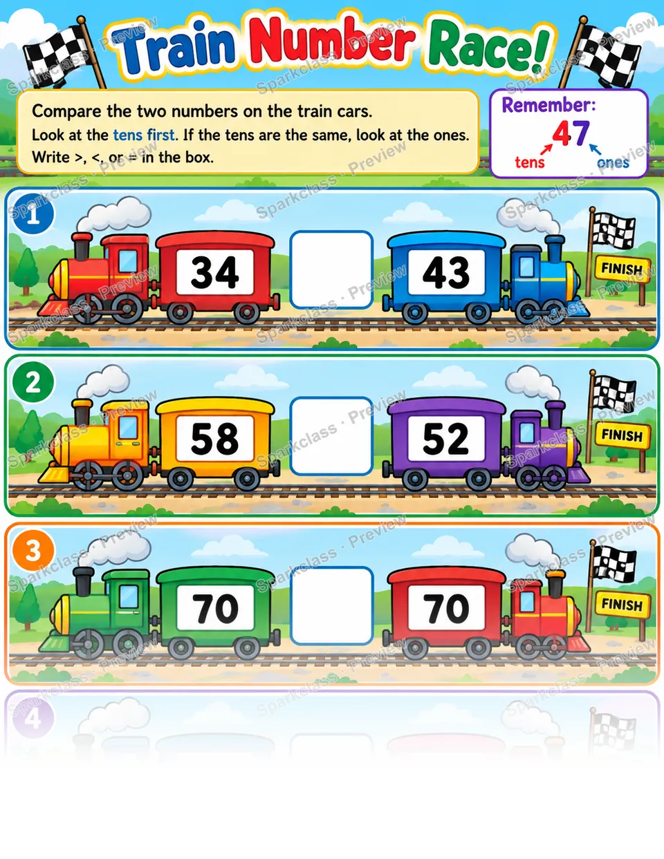 Train Number Race — Grade 1 worksheet preview
