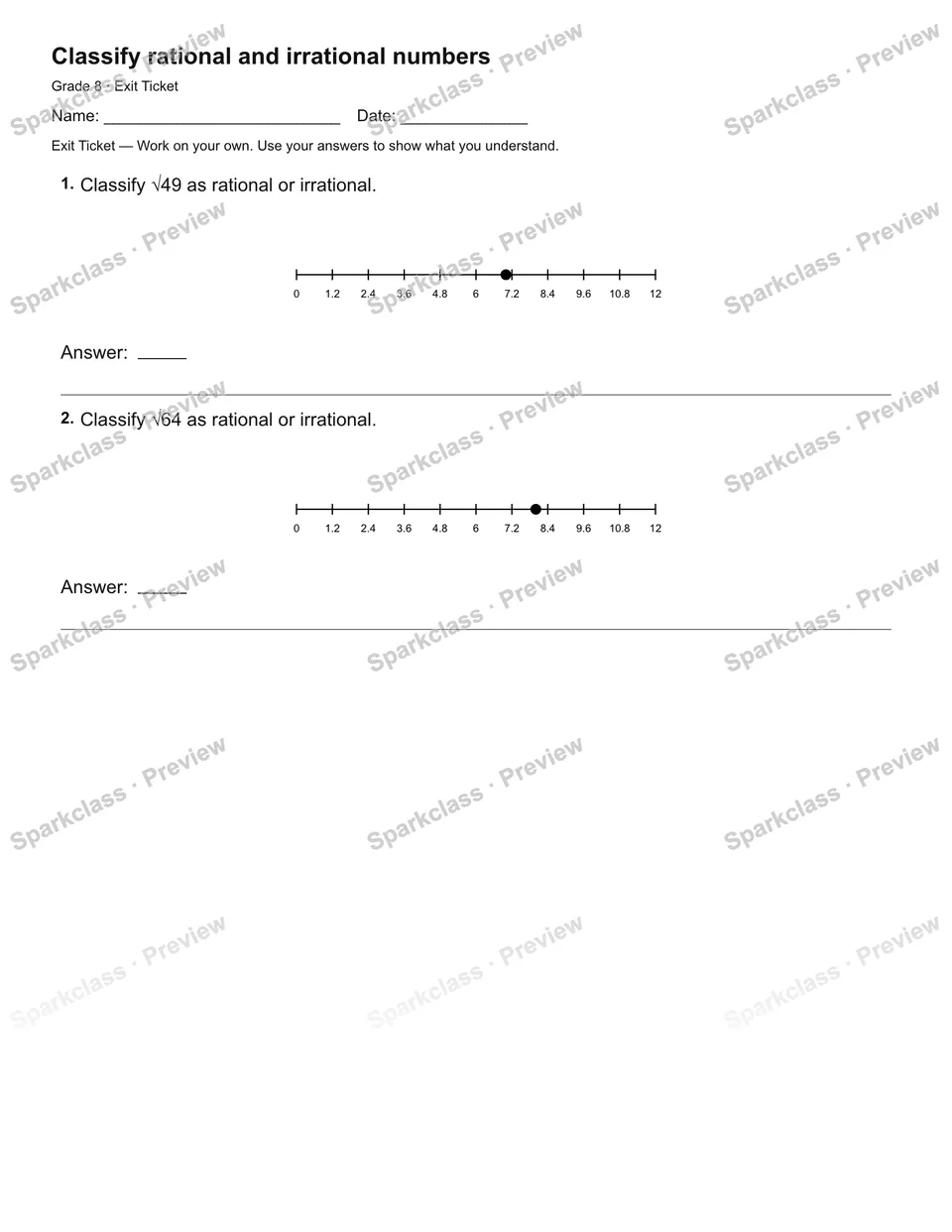 Classify rational and irrational numbers — Exit Ticket — page 2