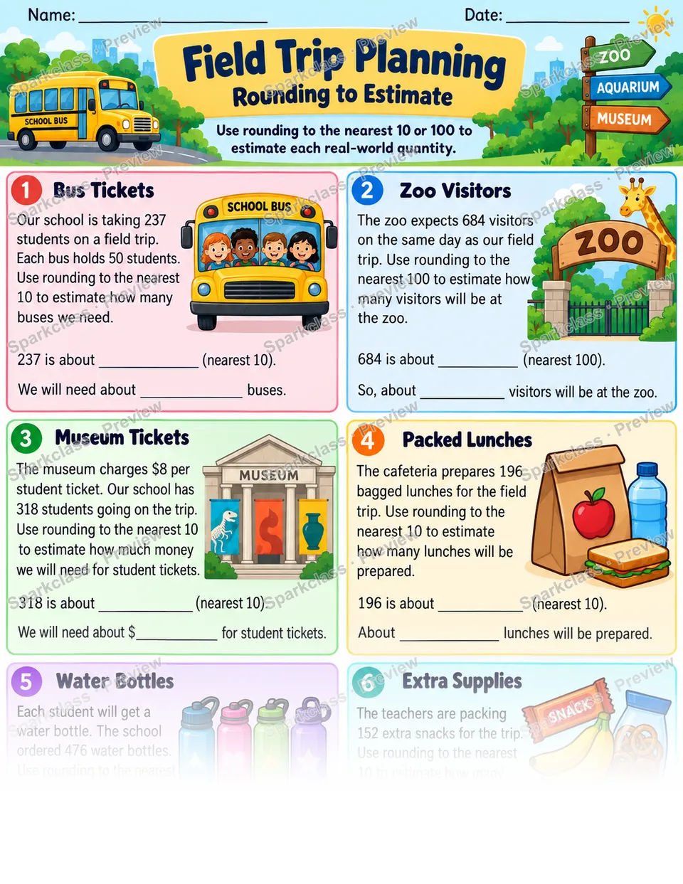 Rounding Word Problems — Grade 3 worksheet preview
