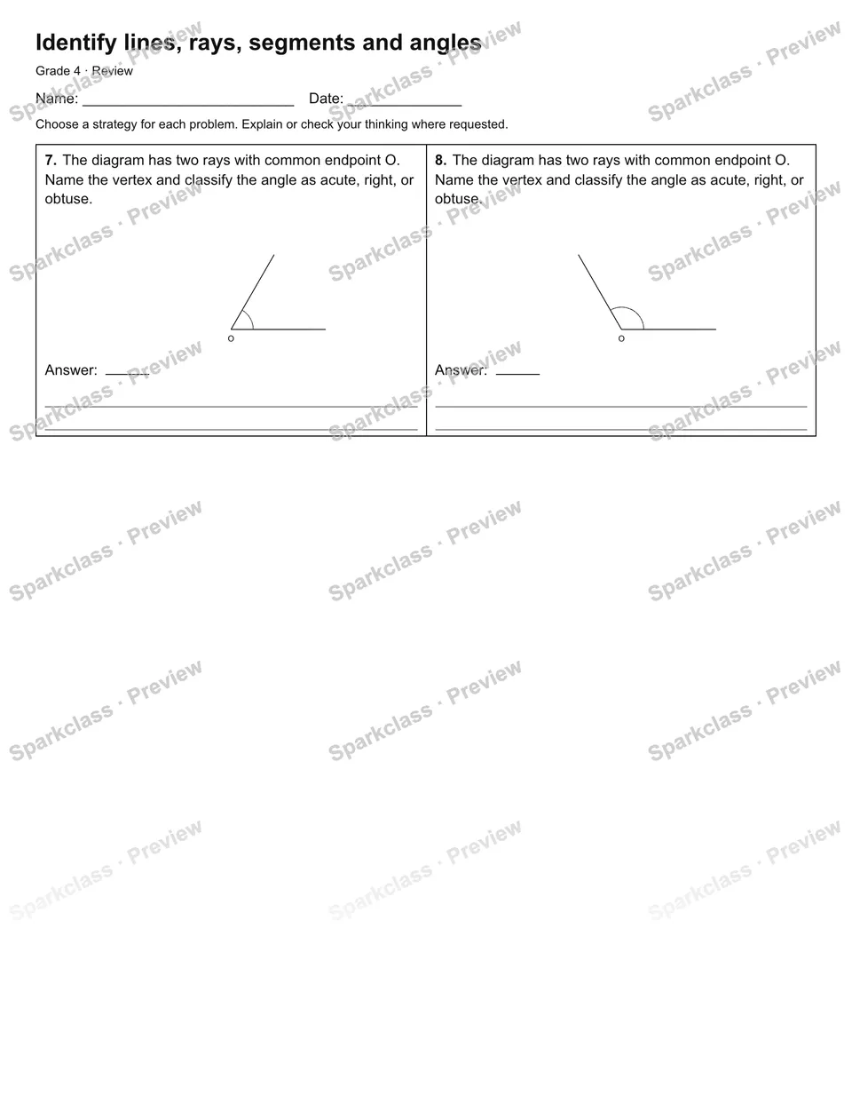 Identify lines, rays, segments and angles — Review — page 2