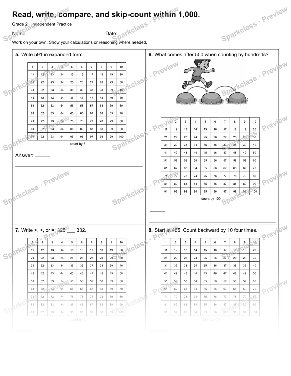Read, write, compare, and skip-count within 1,000. — Independent Practice — page 2